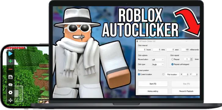 OC Auto Clicker - Roblox automation interface with click settings and anti-detection features
